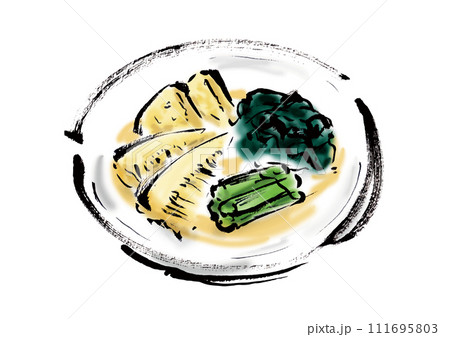 筍の煮付けの和風手描きイラスト素材 111695803