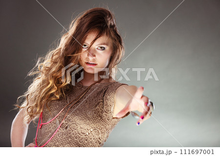Mysterious enigmatic attractive woman girl. 111697001