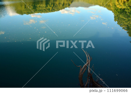笹流バットレスダムの美しき湖面 111699066
