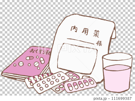 Antipsychotic drug in the heat, medicine notebook, water in a cup 111699387