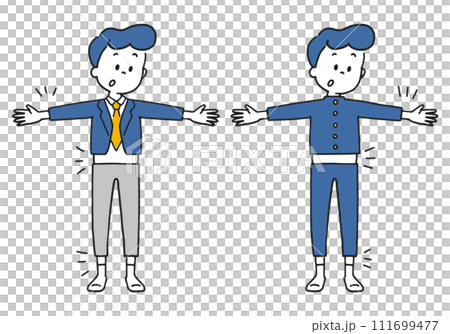 A boy wearing a uniform that is not long enough 111699477