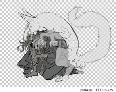 狐狸著身的日式插畫 111700379