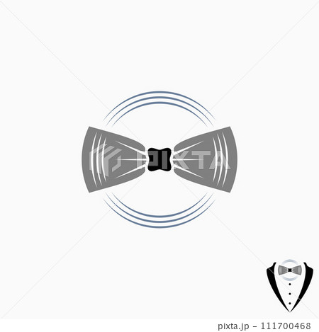 Logo design graphic concept creative premium abstract sign vector stock simple unique bow tie with vinyl DJ disc music. Related audio fashion vintage 111700468