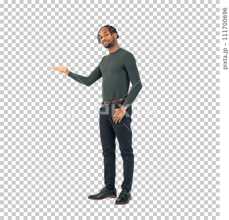 Black man guiding you - Full body photo with transparent background precisely cut out by hand PNG 111700696