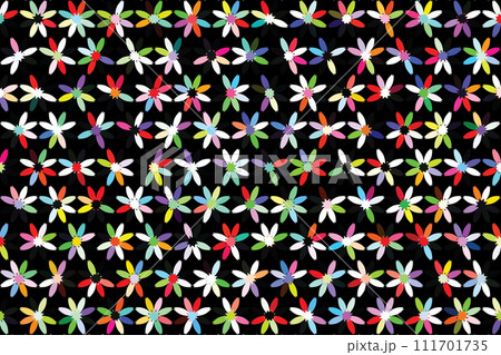 illustration pattern of the abstract multi color of flower on black background. 111701735