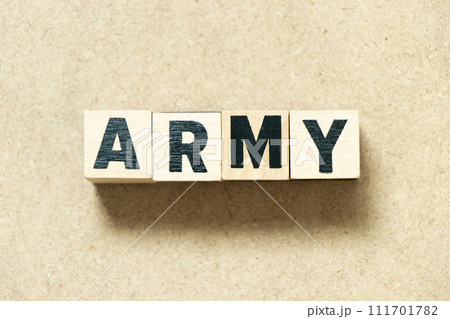 Alphabet letter block in word army on wood background Alphabet letter block in word army on wood background 111701782