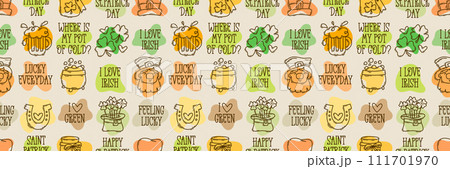 St Patrick day doodle style hand-drawn seamless pattern St Patrick day doodle style hand-drawn seamless pattern 111701970