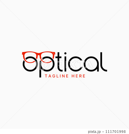 Logo design graphic concept creative premium vector stock letter word Optical with glasses eye care vision. Relate monogram typography branding shop 111701998