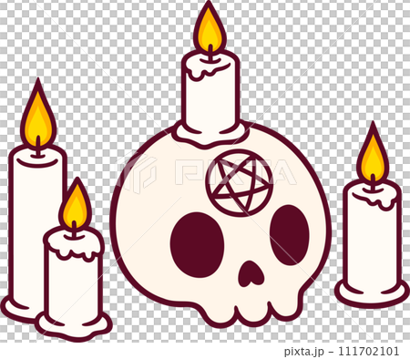 Cartoon skull with candles, dark magic ritual Cartoon skull with candles, dark magic ritual 111702101