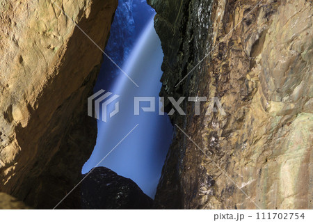 Trummelbach Falls are a series of ten glacier-fed waterfalls inside the mountain in Lauterbrunnen, Switzerland 111702754