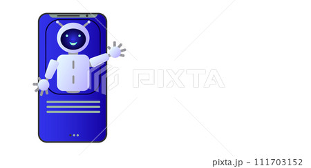 Chatbot assistant form robot with ai 3d. Cute friendly bot neural network. Isolated place for text. Website design of social networking applications. Vector illustration. Chatbot assistant form robot with ai 3d. Cute friendly bot neural network. Isolated place for text. Website design of social networking applications. Vector illustration. 111703152