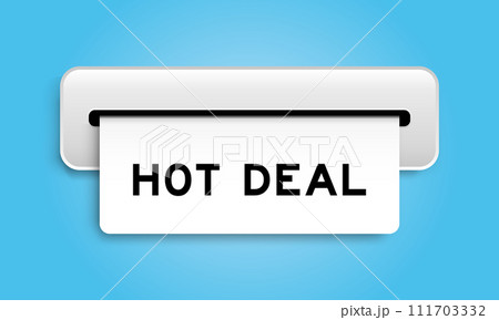 White coupon banner with word hot deal from machine on blue color background White coupon banner with word hot deal from machine on blue color background 111703332