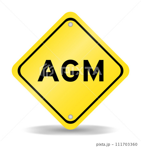 Yellow color transportation sign with word AGM (Abbreviation of annual general meeting) on white background Yellow color transportation sign with word AGM (Abbreviation of annual general meeting) on white background 111703360