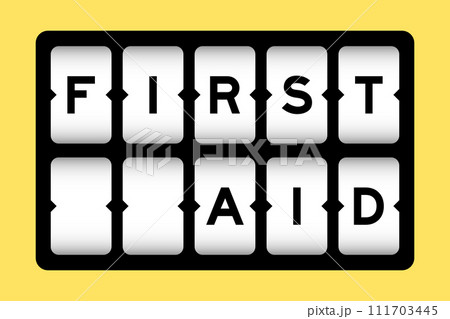 Black color in word first aid on slot banner with yellow color background 111703445