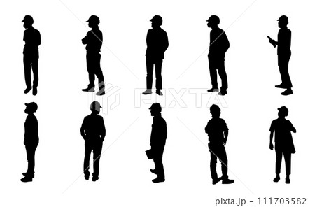 Construction engineer silhouette, Architect man and woman labor standing, Vector set supervisor working 111703582