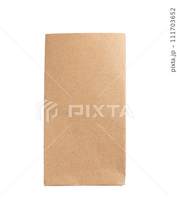 Paper bag, small kraft package, sack. Craft brown pouch, pack mockup isolated on white background Paper bag, small kraft package, sack. Craft brown pouch, pack mockup isolated on white background 111703652