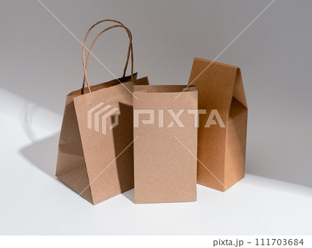 Kraft paper bag, pouches, sacks. Brown beige eco package 111703684