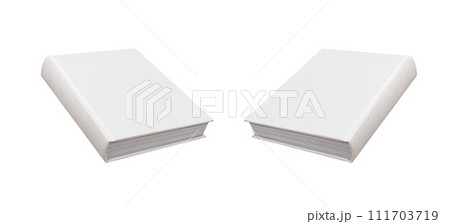 Blank book cover mockup, front and back design. Hardback mock up, angled view, isolated on white Blank book cover mockup, front and back design. Hardback mock up, angled view, isolated on white 111703719