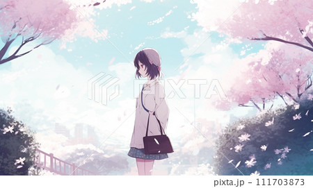 女子生徒　桜が満開の季節 111703873