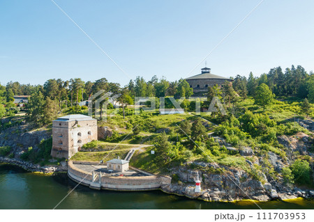Fredriksborg fortification in the Archipelago of Stockholm Sweden on a summer morning Fredriksborg fortification in the Archipelago of Stockholm Sweden on a summer morning 111703953
