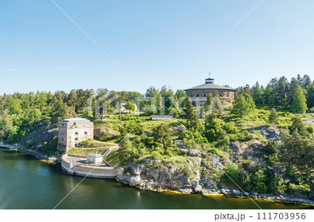 Fredriksborg fortification in the Archipelago of Stockholm Sweden on a summer morning Fredriksborg fortification in the Archipelago of Stockholm Sweden on a summer morning 111703956