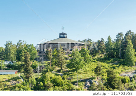 Fredriksborg fortification in the Archipelago of Stockholm Sweden on a summer morning 111703958