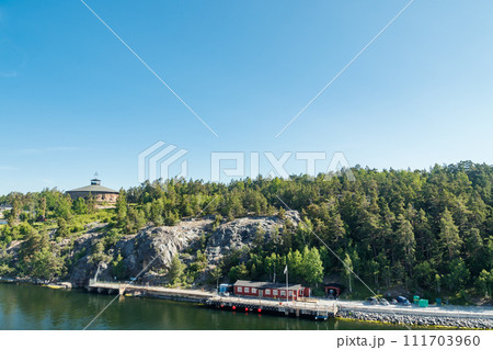 Fredriksborg fortification in the Archipelago of Stockholm Sweden on a summer morning 111703960