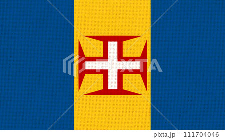 Flag of Madeira. flag of Portuguese island on fabric surface. Madeira symbol 111704046
