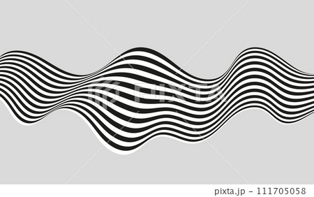 Striped lines of black and white color swirling wave on an abstract background. Abstract black curved line stripe mobious wave. 111705058