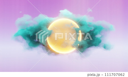 Abstract 3D representation of a cloud with the sun, creating a dreamy and atmospheric scene 111707062