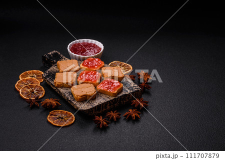 Delicious nutritious sandwiches with peanut butter, strawberry jam 111707879