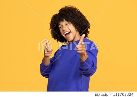 Portrait Of Cheerful Excited Black Guy Pointing At Camera With Two Hands 111708324