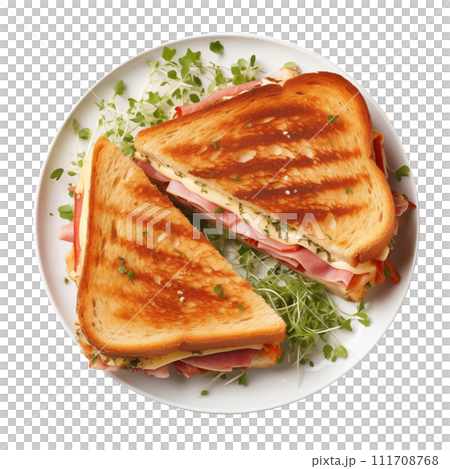 Grilled cheese sandwich on a white plate 111708768