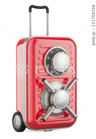 Suitcase with safe combination lock. Baggage insurance concept, 3D rendering 111708788