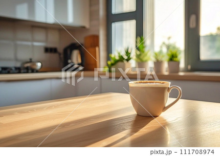 A cup of coffee on the table in the kitchen at home 111708974