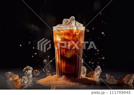 Iced coffee with ice cubes 111709048