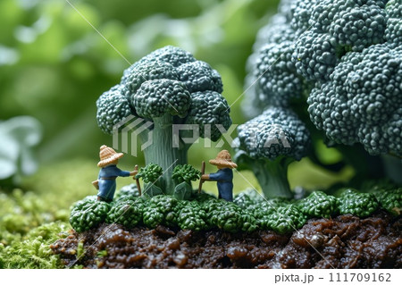 Farmers harvest broccoli. 3d illustration 111709162