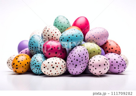 Colorful Easter eggs on a white background. 111709282