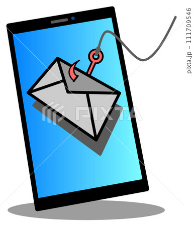 個人情報やカードのパスワードなどを盗むフィッシング詐欺メールのイラスト 111709546