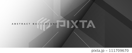 Grey modern abstract wide banner with lines and geometric shapes. Dark gray abstract background. 111709670