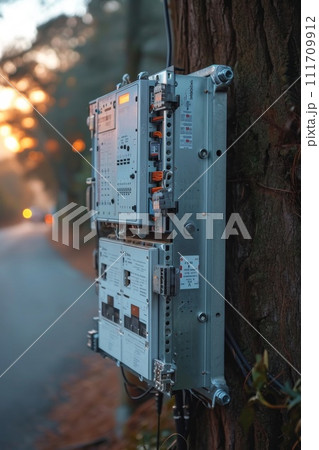 The electric cabinet is on the street 111709912