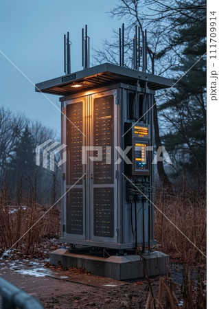 The electric cabinet is on the street 111709914