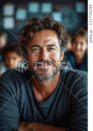 Portrait of a smiling male teacher in an...のイラスト素材 [111710299] - PIXTA