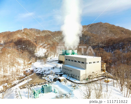 早春の北海道森町で北海道電力濁川地熱発電所の風景を撮影 111711022