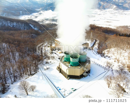 早春の北海道森町で北海道電力濁川地熱発電所の風景を撮影 111711025