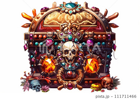 vibrant pirate's chest icon with treasures, Generative AI 111711466