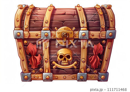 vibrant pirate's chest icon with treasures, Generative AI 111711468