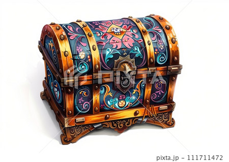 vibrant pirate's chest icon with treasures, Generative AI 111711472