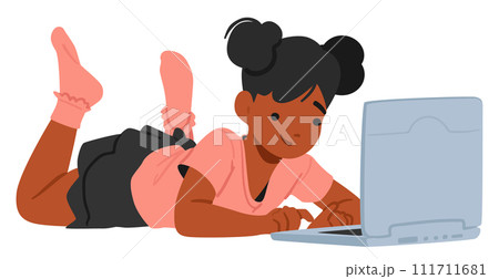 Curious Little Girl Engrossed In Her Laptop, Eyes Wide With Wonder, Exploring A World Of Knowledge And Imagination Curious Little Girl Engrossed In Her Laptop, Eyes Wide With Wonder, Exploring A World Of Knowledge And Imagination 111711681