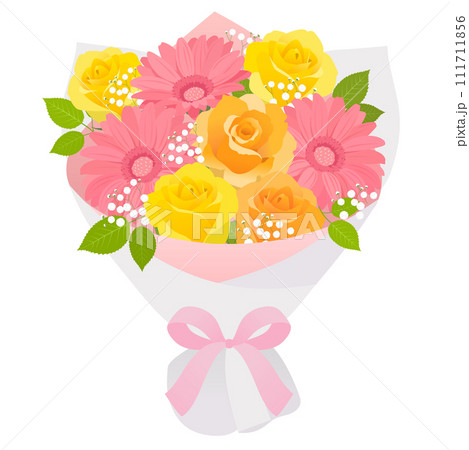 ガーベラと薔薇の花束_ベクターイラスト 111711856